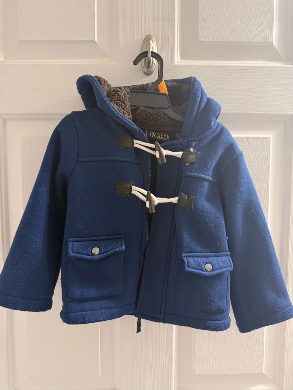 Kids Navy Hooded Toggle Jacket